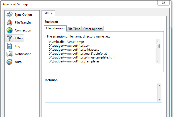 Inclusion/Exclusion filters