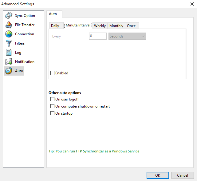FTP Synchronizer Auto Options
