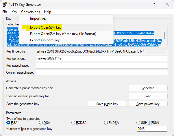 PuTTYgen screenshot